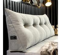 ZHANGshouf Grand coussin de lecture en velours chenille avec bouton touffeté, tête de lit triangulaire ergonomique pour un soutien confortable du dossier, gris, 180 cm
