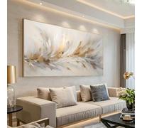 ZHAOLIN Grande toile murale élégante et moderne avec plumes grises dorées abstraites - Peinture contemporaine pour salon et chambre à coucher - Cadre intérieur 55 x 110 cm