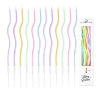 ZHAOYCSH 36 Bougies d'anniversaire Torsadées Multicolore avec Supports - Lot de Bougies Spirales Longues pour Décoration de Gâteau, Cupcakes, Fêtes de Mariage et Anniversaire