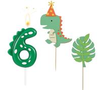 ZHAOYCSH Bougie Anniversaire Chiffre 6 Dinosaure pour Fille et Garçon, Ensemble de Décoration de Gâteau Anniversaire avec 2 Figurines Dinosaures, Bougies Numéro 6 Ans pour Décorations de Fête
