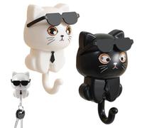 ZHAOYCSH Lot de 2 Crochets Autocollants Mignons en Forme de Chat,Porte-clés Décoratifs Adhésifs pour Manteaux, Serviettes et Clés,Décoration Murale Pratique (Noir,Blanc) pour Salon, Entrée ou Chambre