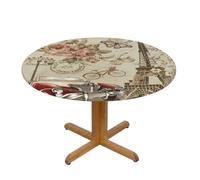 ZhaoYuGoods Nappe ronde élastique pour table à manger 140 cm | Nappe vintage en tissu Oxford imprimé carte postale Paris pour cuisine, salle à manger et maison