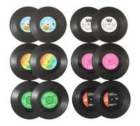 Zhdbchyuu Vinyl Record Coasters 12pcs Set for Hot Coffee Cups, Retro Style Decor, Effective Desktop Protection