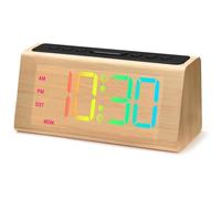 Zhdbchyuu Wooden Digital Alarm Clock for Bedroom,Electric Desk Clock with USB Port,Loud Alarm for Heavy Sleepers,Snooze,DST Bamboo