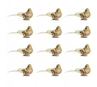 ZHDOKA Lot de 12 oiseaux cardinaux de Noël à paillettes avec clips, oiseaux artificiels en mousse avec plume longue queue, oiseaux à clipser pour sapin de Noël (doré)