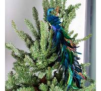 ZHDOKA Ornement de Paon de Noël 17,7 Pouces, Ornement de Phénix en Plumes à Longue Queue Décor D'oiseau de Paon Bleu Sarcelle, Pendentif de Paon d'arbre à Clipser pour Décor de(Multicolore)