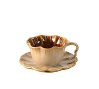 ZHEBO Tasse à Café en Céramique avec Soucoupe 280ML Large 4 Couleurs | Céramique 280ML Tasse à Café et Soucoupe Set Large Ouverture Sans Couvercle Glaçure Four Pétale 4 Couleurs