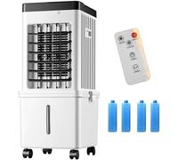 ZHENCHAO Climatiseur Portable 15 l, Ventilateur évaporatif avec humidificateur, 3 Vitesses, Oscillation à 90°, minuterie 7,5 h, télécommande, Affichage LED, Basse consommation, Noir