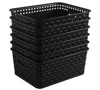 ZHENFAN Lot de 6 paniers de rangement tissés en plastique noir pour cuisine, bureau, salle de bain