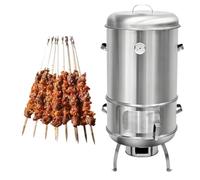ZHENYUWANG Fumoir Vertical à Charbon de Bois en Acier Inoxydable, 93 cm | Barbecue 3 en 1 : combinant un gril rotatif pour poulet et un fumoir à viande, le corps du barbecue