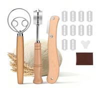 ZHITENG 3 Pièces Lame Pain Boulanger, Fouet Danois set avec Grignette Boulangerie Fouet Danois Coupe Pâte en Acier Manche en Chêne avec 15 Lames Pain Cutter Boulangerie, pour Grigner Scarifier Pâte