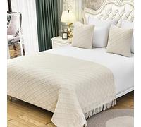 Zhiyuan Couverture de canapé tissée décorative de chemin de lit en tricot avec pompon 127 x 173 cm, Beige