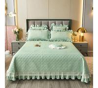 Zhiyuan Couvre-lit en microfibre brossée avec motif matelassé à écailles et volant en dentelle pour toutes les saisons 250 x 250 cm, Vert clair