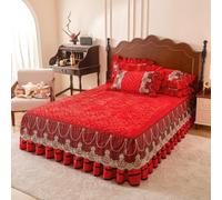 Zhiyuan Couvre-lit matelassé en Polaire, Jupe à 2 Volants, Rouge