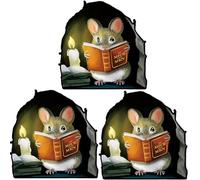 ZHjuju 3 Packs Autocollants Muraux 3D Trou de Souris Réalistes - Décor Murale Amusante pour Chambre, Salon, Salle de Lecture - Facile à Installer, PVC Imperméable (10.5X10.5cm)