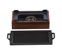 Zhjvihx Plaque de Cuisson pour Barbecue, Poêle à Griller Antiadhésive sans Fumée avec Conception de Vidange d'huile, Poêle à Barbecue Portable avec Poignée en Alliage d'aluminium et Base en Bois,