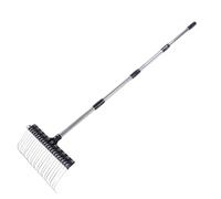 Zhjvihx Râteau de Jardin pour Feuilles, 22 Dents, Tête en Fil d'acier de 16,3 Pouces avec Poignée Réglable de 5,2 Pieds, pour Le Déchaumage du Paillis de Chaume de Pelouse