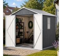 ZHOMGG 6x6FT Abris de Jardin Métal 185x182x191, Cabanon de Jardin Extérieur | Fenêtre et Aérations, Toit en Pente Étanche Anti-UV, Serrure et Ancrage Inclus, Résistant aux Intempéries pour Terrasse,Gris