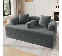 ZHOMGG Canapé Convertible 2 Places en Tissu Corduroy, sans Montage, Gris | Canapé-lit Compressé avec Accoudoir Amovible & Porte-Gobelet, 2 Coussins, Confortable, pour Salon & Petit Espace