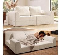 ZHOMGG Canapé Convertible 2 Places Portable, Canapé Lit 2 en1, Beige | Mousse à Mémoire de Forme, Structure 2 Niveaux Pliable, Fauteuil Inclinable, Tissu Flanelle, Gain de Place pour Salon, Studio