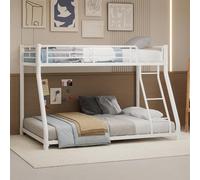 ZHOMGG Lit Superposé 2 Places, Cadre de Lit en Métal avec Barrières de Sécurité, Échelle, Haut 90x190 et Bas 140x190, pour Adolescents(sans Matelas) (Blanc, A)