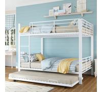 ZHOMGG Lit Superposé 3 Places 140x200 Métal avec Lit Gigogne 90x190, Blanc | Barrière de Sécurité, Silencieux, Structure Stable, Échelle Antidérapante pour Adolescents(sans Matelas)