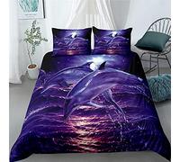 ZHOUJIELUN Parure de Lit 240x220cm Adulte Dauphin Violet Housse de Couette 2 Personnes Respirant Microfibre Housse de Couette avec Fermeture Éclair + 2 Taie d'oreiller 65x65cm