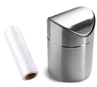 ZHOUWHJJ Essential-Mart Direct Mini poubelle de comptoir en acier inoxydable brossé avec couvercle basculant pour table de bureau, voiture, livré avec sac poubelle, 1,5 l, 5 options de couleur,
