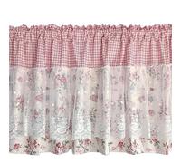 ZHOUXYFDC Rideau Court Rideau Court en Dentelle à Fleurs Roses for Petite fenêtre de Cuisine, mi-Hauteur, imprimé champêtre, Rideaux de Porte de Chambre