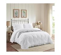 ZHSOAO Ensemble de Housse Couette 3 pièces, Ensemble literie Chic à Volants, Doux et léger pour Lit Double(Beige)