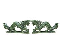 zhuBAOHE Statue de Dragon en Jade Vert Naturel,2 Pcs Sculpture de Double Dragon Gravée à la Main,Figurine Auspicieuse Feng Shui pour Décoration de Bureau et Cadeau,29cm