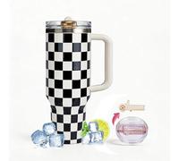 ZHUIYIWIN Gobelet avec poignée et paille, bouteille d'eau, tasse à café pour boissons froides ou chaudes, gobelet isotherme à double paroi sous vide avec couvercle (Monochrome, 40oz)