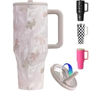 ZHUIYIWIN Gobelet isotherme à emporter - Parfait pour les boissons chaudes et froides - Anti-fuite - Avec paille et anse - Cerise - 1180 ml