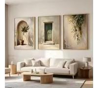 ZHUOYA Affiche sur toile imprimée représentant un olivier méditerranéen italien, couleur beige neutre, style rustique, pour une cour intérieure (55 x 70 x 3 cm/sans cadre)