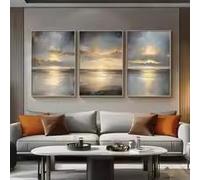 ZHUOYA Ensemble de 3 tableaux abstraits sur toile, représentant un paysage doré, idéal pour décorer un salon ou un bureau (30 x 50 x 3 cm/Toile tendue sur châssis).