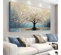 ZHUOYA Grande peinture à l'huile abstraite texturée représentant un arbre sur toile, paysage moderne, décoration murale pour salon ou chambre (20 x 40 cm, sans cadre).