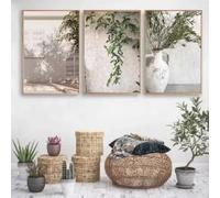 ZHUOYA Tableau sur toile imprimé, style bohème espagnol, représentant des feuilles vertes et des roseaux, idéal pour un salon moderne (20 x 35 x 3 cm, sans cadre).