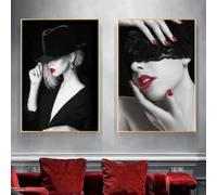 ZHUOYA Tableau sur toile représentant une femme aux lèvres rouges, style mode, avec une touche de féminité. Décoration murale moderne pour la maison (60 x 90 x 2 cm, sans cadre).