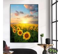 ZHUOYA Tableau sur toile style nordique moderne, paysage de tournesols, idéal pour décorer votre salon (60 x 80 cm avec cadre intérieur).