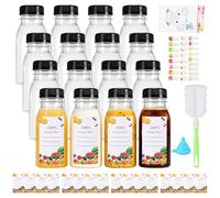 ZHXGO Lot de 16 bouteilles vides réutilisables de 200 ml - En plastique - Avec couvercles - Bouteilles de lait transparentes avec 5 autocollants à fruits - Bouteilles vides en plastique à remplir pour