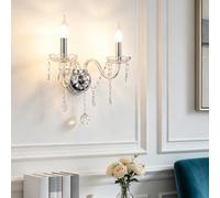 zhxinashu Applique Murale Bougeoir en Cristal avec Pampilles pour Chambre | Applique Murale Nordique à 2 Lumières, Ampoules E14 non incluses, Applique Murale Transparente Art Deco pour Salon et Couloir