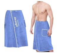 ZHYUAN Paréo de Sauna,140×70cm,Serviette de sauna pour homme,Draps de Bain pour Homme,Serviette de Bain Ajustable élastique avec Fermeture Bouton,Serviette Kilt Sortie de Bain Plage (bleu)