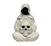 ZhzeYun Lumière de crâne d'halloween à LED, Ornement Gothique, Sculpture en résine imperméable, détails Fissures réalistes, décoration Robe Noire pour Table intérieure, extérieur, Jardin, fêteWhite