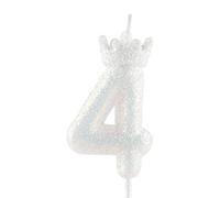 Zi Lan Bougie d'anniversaire chiffre 4 couronne blanche pailletée