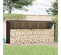 Ziaphsol Abri de Stockage de Bois en Acier galvanisé Marron 330x84x152 cm Robuste avec Support, Panier et étagère pour Rangement extérieur et intérieur, idéal pour cheminée et poêle