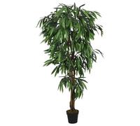 Ziaphsol Arbre de manguier artificiel avec 900 feuilles en fibre textile, hauteur 180 cm, tronc en bois vert dans pot en plastique, pour salon, bureau, balcon, intérieur, extérieur, décoration