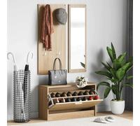 Ziaphsol Armoire à chaussures 3 en 1 en chêne Sonoma avec porte-manteau miroir et étagère pour couloir, entrée, kit de rangement peu encombrant, support basculant étroit, commode robuste