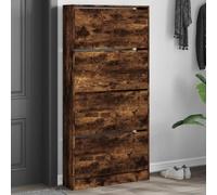 Ziaphsol Armoire à chaussures avec 4 volets, chêne fumé, 80 x 21 x 163,5 cm, peu encombrant, organiseur pour couloir, couloir et entrée avec espace de rangement, design moderne