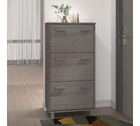 Ziaphsol Armoire à Chaussures Gris Clair 59,5x35x117 cm en pin Massif avec 3 tiroirs rabattables, Rangement modulable pour entrée, Chambre ou vestiaire, Fixation Murale Incluse