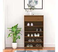 Ziaphsol Armoire à Chaussures Marron Miel 60x34x105cm en Bois de pin Massif Meuble de Rangement organisé pour entrée, Chambre ou vestiaire avec étagère, casier, penderie et Accessoire